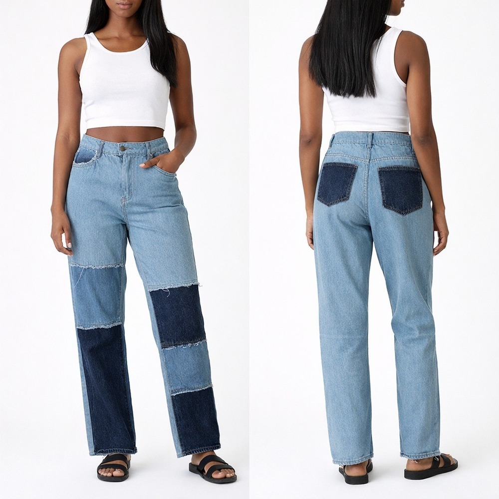 North End Womens Patchwork High Rise Jeans Size S Mixed Wash Retro Grunge Artsy